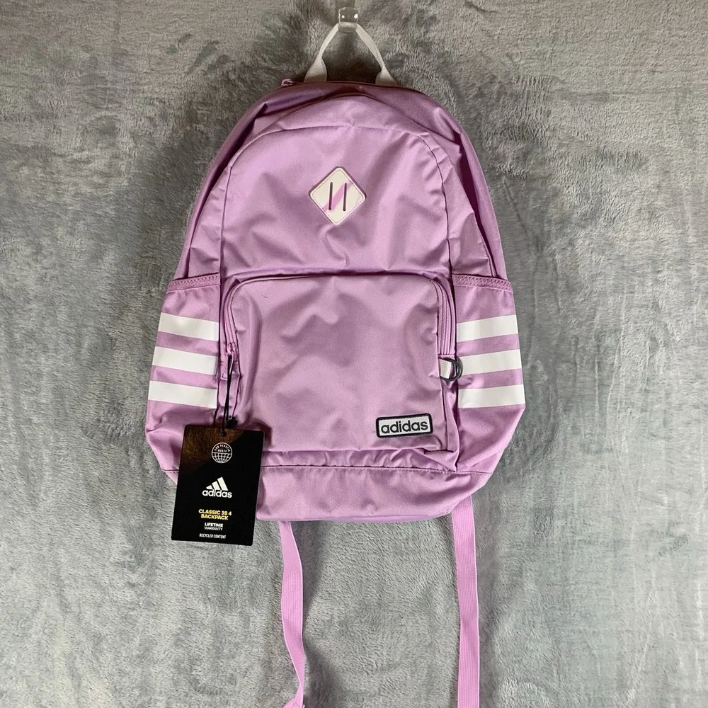 Adidas Classic 3S 4 Backpack Bliss Lilac White Hydration Laptop Media School NWT